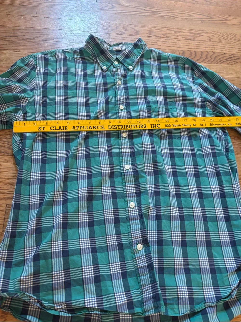 J.Crew Slim Fit Button Down Shirt Men's XL Green Blue Plaid 100% Cotton Casual